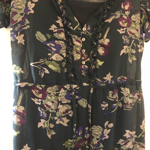 Converse | Navy Floral Short Sleeve Ruffle Print Fit & Flare Dress Size S - Picture 5 of 13